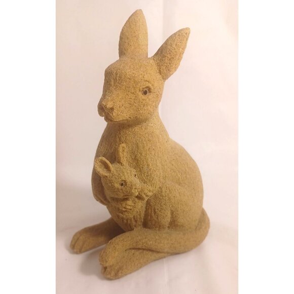 None Other - Rare Vintage Kangaroo & Joey Sandstone Figurine Sculpture Handmade in Australia